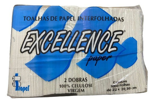 Papel Interfolhado 22x20,5, 100% Celulose 2 Dobras C/1000und