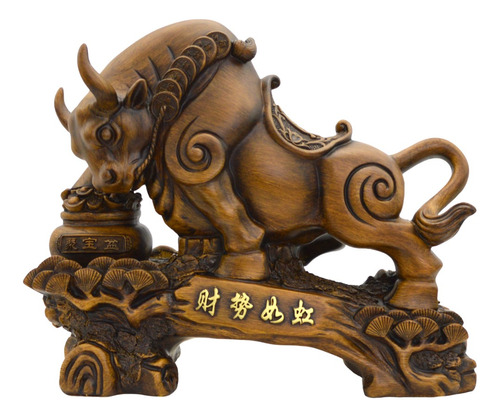 Figura Decorativa Toro Buey De La Suerte Riqueza De Resina