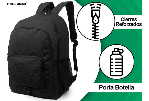 Mochila Porta Notebook Head Urbana Portabotella 2 Divisiones Color Negro Diseño De La Tela Liso