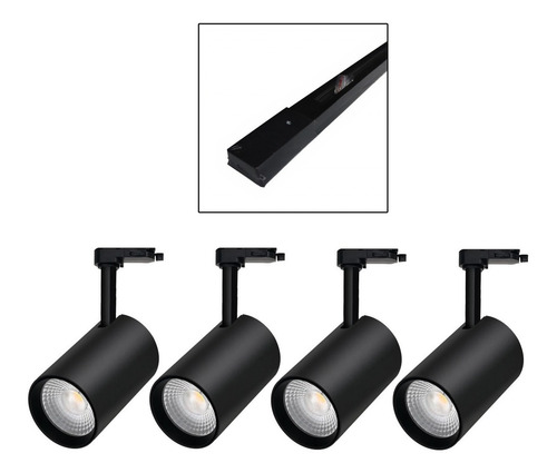 Imagen 1 de 9 de 4 Foco Riel Luz Cálida 7w 3000k + Riel Monofásico 1mt Negro