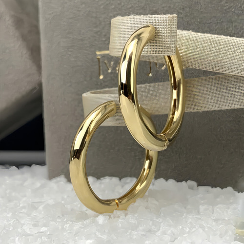 Brinco Argola Abaulada 3 Cm Em Ouro 18k