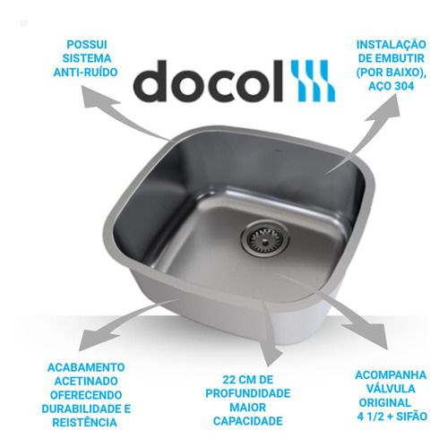 Cuba Inox Cozinha Docol Invicta 46x42 Fosca Pronta Entrega