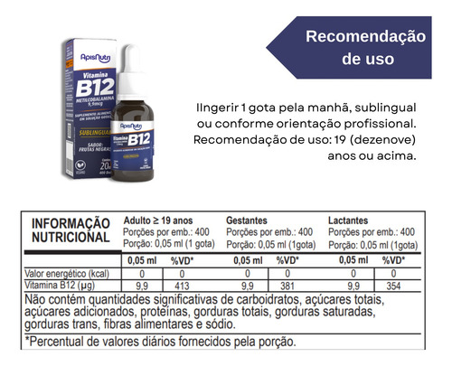 Suplemento Natural Vitamina B12 Sublingual Em Gotas 20ml