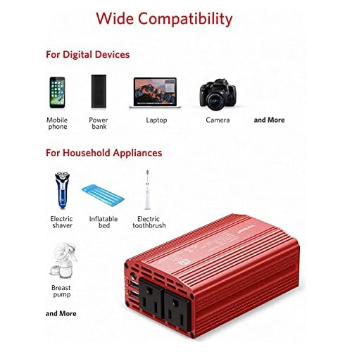 Inversor De Corriente Automóvil De 150w, Dc 12v Ac 110...