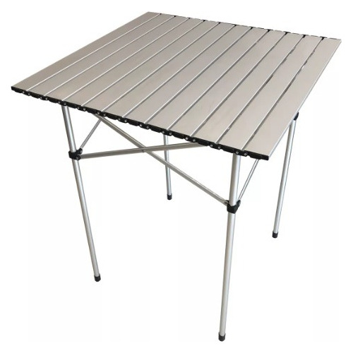 Mesa Plegable Enrollable De Aluminio Con Bolso 70x70