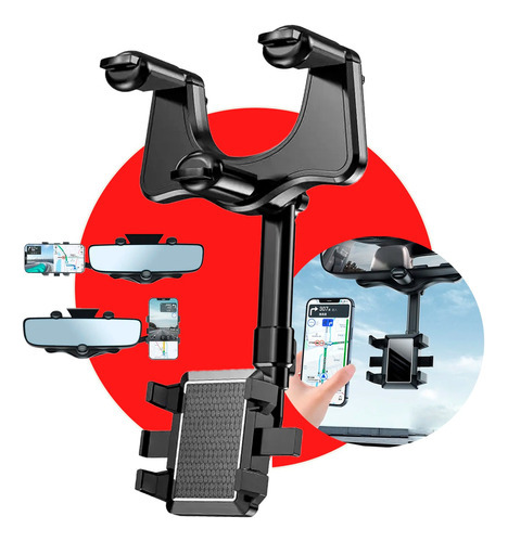 Suporte Universal Veicular Carro Encaixe Retrovisor 360º Anti Queda Para Celulares Seguro E Fácil Instalação