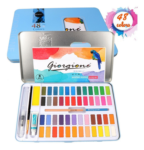 Kit De Pinturas De Acuarela 48 Colores Con Pincel De Dibujar