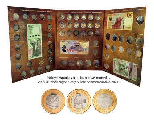 Imagen 1 de 10 de Álbum Tríptico Para Monedas Conmemorativas $5 $20 Y Billetes