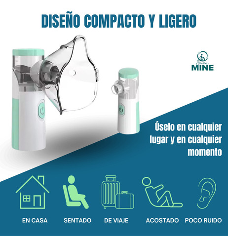 Nebulizador Malla Ultrasónica Incluye Mascarillas Y Boquilla Color Blanco/menta