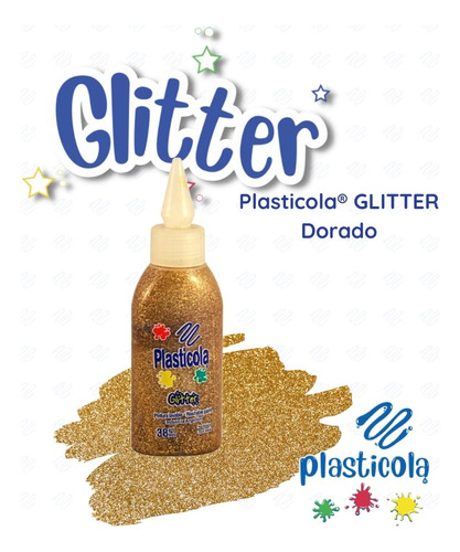 Adhesivo Glitter Plasticola 38gr Dorado X12