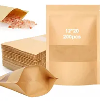Comprar Banna 200 Bolsas Stand Up Pouch Kraft Con Ventana Para 100g,bolsas Con Ventana Y Cremallera De Sellado, Bolsas Resellables Para Dulces, Accesorios, Snacks, Joyas Y Más, (amarillo, 12 X 20 Cm)