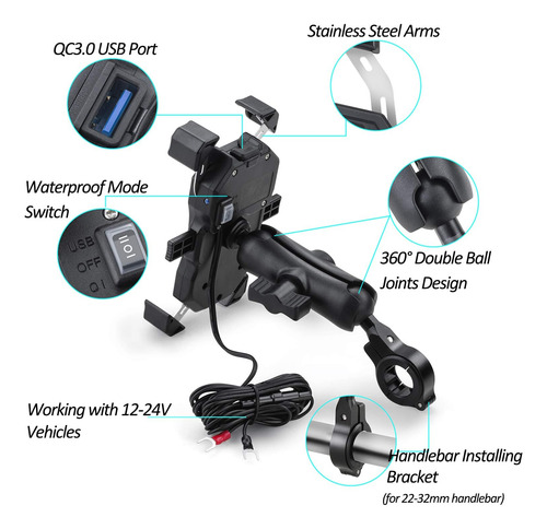 Sujecion Automatica Cargador De Telefono Para Motocicleta