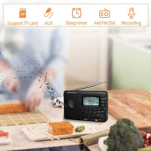 Rádio Portátil Retekess V115 Am Fm Sw Gravador De Bolso