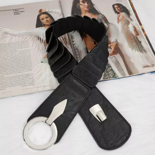 Cinturón Ancho Elástico De Cuero Pu Para Mujer De Moda Para