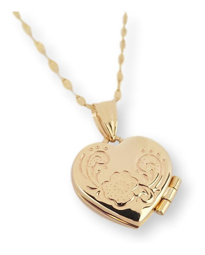 Cadena Con Dije De Corazón Relicario Oro Sólido 10k
