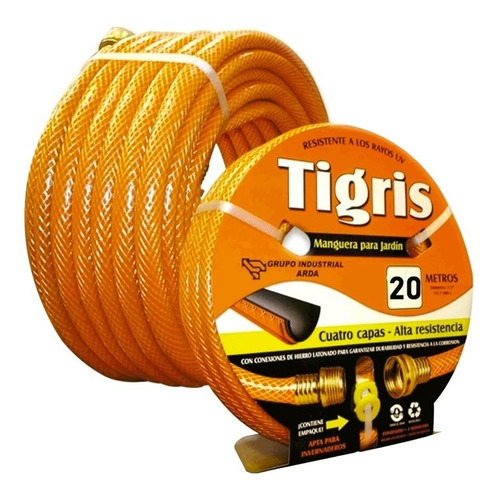 Manguera 1/2 Arda 102129 Tigris 20 M Reforzada Con 4 Capas Color Naranja