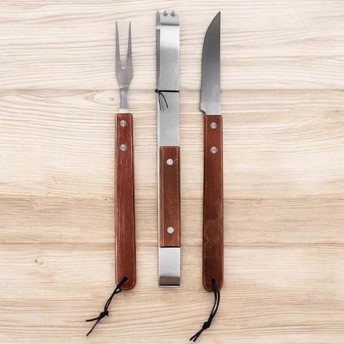 Kit Churrasco 3pc Faca Garfo Pegador Sem Personalizado