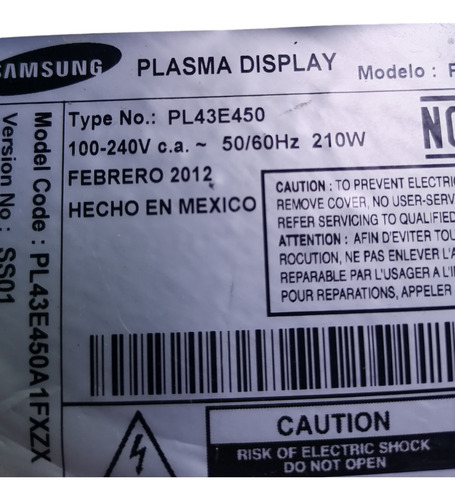 Tarjeta Main Para Tv Samsung Pl43e450a1f (Usado)