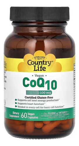 Country Life Coq10 Coenzima Q10 Vegana 100 Mg 60 Caps Sabor Sin Sabor