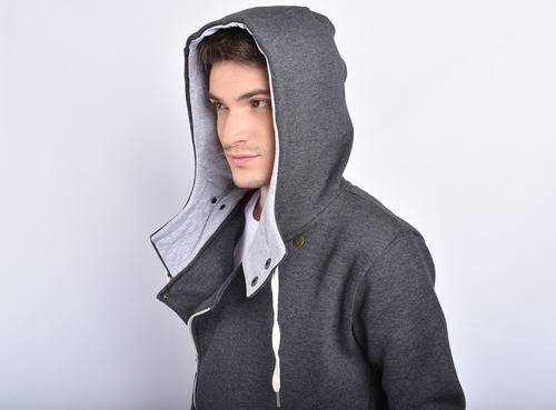 Imagen 4 de 10 de Campera Moda Cierre Cruzado Hoodie Slim Fit Canguro A10