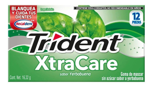 Goma De Mascar Trident Xtra Care Sin Azúcar 12 Pzs