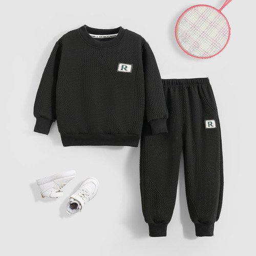 Conjunto Deportido Casual De Sudarera, Pantalones Para Ninos Negro 2-3 A