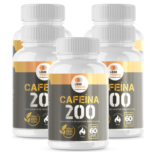 Cafeína 200mg 60 Cápsulas Kit Com 5 Potes Sabor Neutro