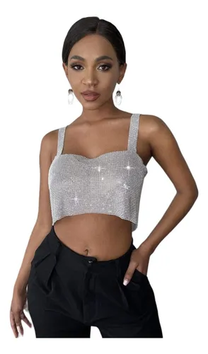 comprar Tops Sexy Sin Mangas Con Tirante De Brillos