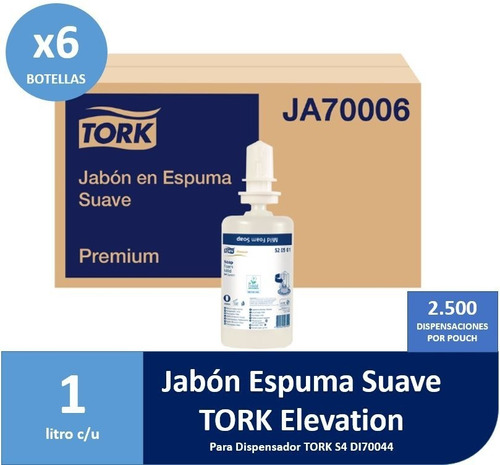 Jabón Espuma Suave Premium Tork Elevation S4 6 X 1000 Ml.