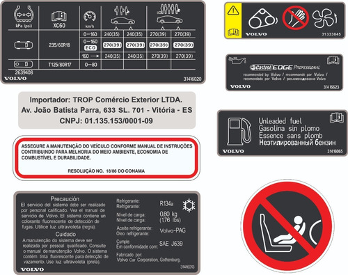 Adesivos Advertencia Cofre Motor Volvo Xc 60 2014