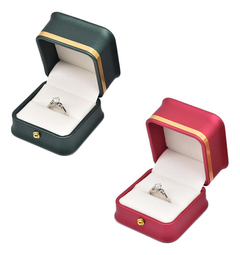 Caja De Anillo De Compromiso De Boda Verde Y Rojo, Caja Cuad