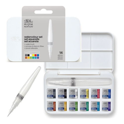 Imagen 1 de 4 de Winsor & Newton Set Acuarela Cotman 12 Pastillas + Brushpen