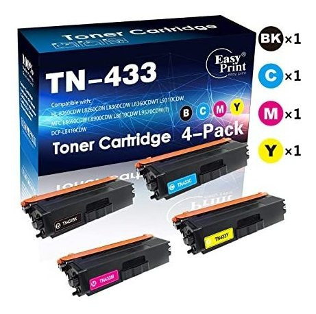 (4-pack, Bk + C + M + Y) Compatible Tn433 Tn433bk Tn433c Tn4