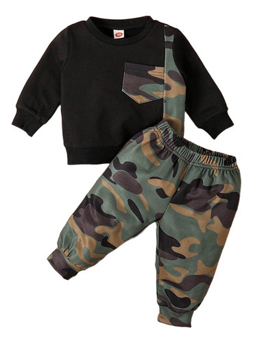 Conjunto De Sudadera Estilo Militar Para Bebé Con Camuflaje Negro 3-6 M