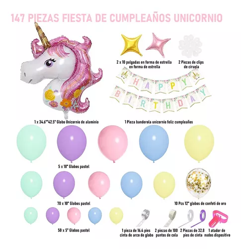 5 Globo de unicornio, 40 Globos de unicornio Decoraciones de fiesta de  cumpleaños, globos de aluminio para fiesta de cumpleaños de 5 años