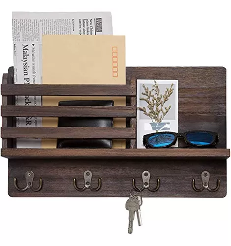 Porta llaves de madera para pared y estante para cartas estilo rústico