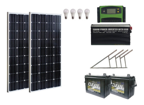 Imagen 1 de 8 de Kit Solar 1500w Completo Con 4 Luces Led E Inversor 1500w