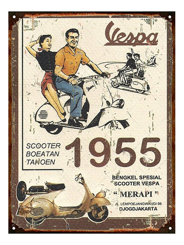 Cartel De Chapa Publicidad Antigua Moto Vespa No Es Vinilo