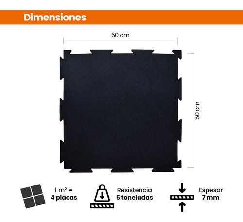 Piso De Caucho Reciclado Antiderrapante 6m2 Uso Rudo (24 Pz) Negro