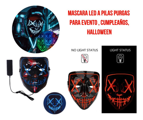 Pack 2 Mascara Con Luces Led Neón Purga Halloween Eventos