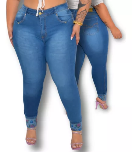 Calça Jeans Feminina Plus Size Cintura Alta Lycra Modeladora