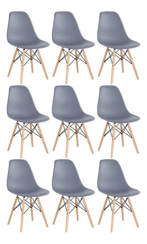 Kit - 9 X Cadeiras Charles Eames Eiffel Dsw Madeira Clara Cor da estrutura da cadeira Cinza-escuro