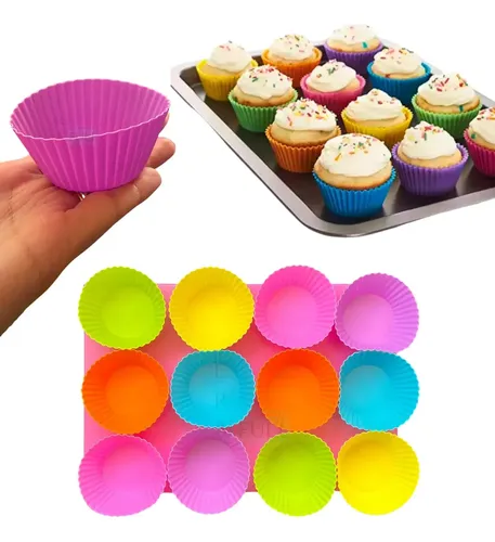 Kit 24 Mini Formas Silicone Cupcake Bolo Muffin Assadeira