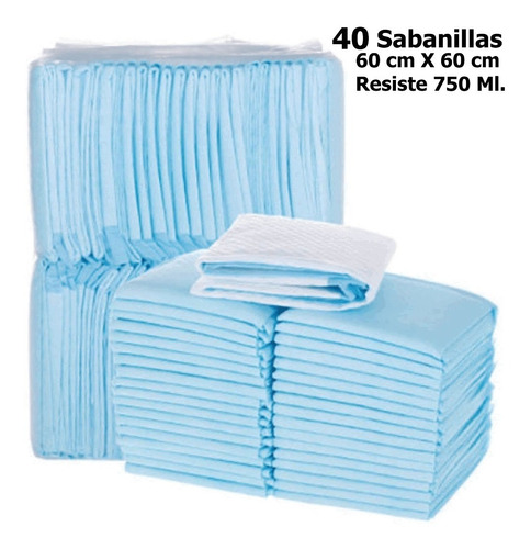 40 Protector De Cama Sabanilla. Muy Absorbentes 750 Ml 60x60