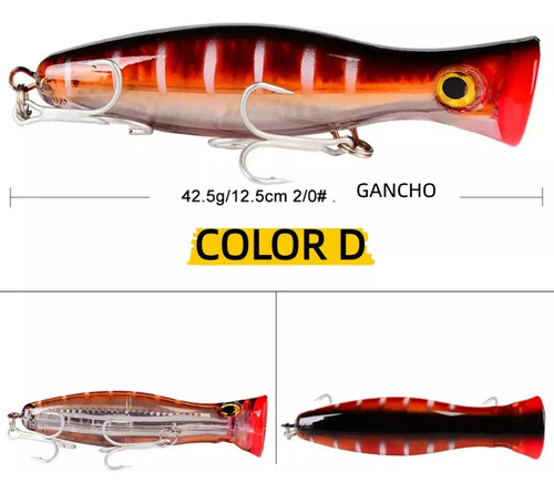 4 Señuelos Popper De 43g Kit Pesca Superficial Mar Playa Río