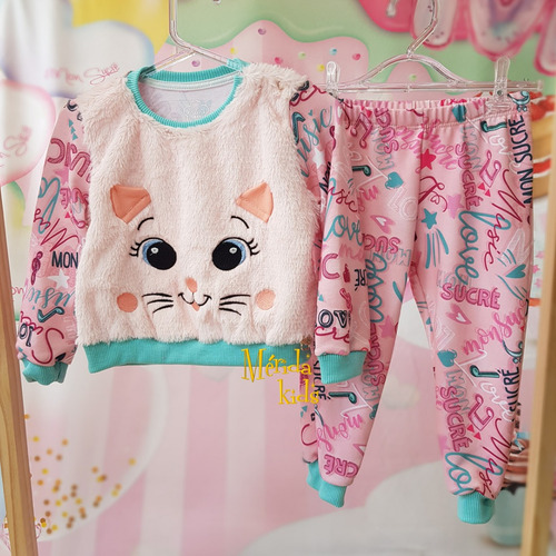 Imagem 2 de 3 de Conjunto Bebê Mon Sucré Rosa Gatinha Inverno Musictime 18024