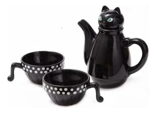 Tetera Con Tazas Diseño Gato Negro