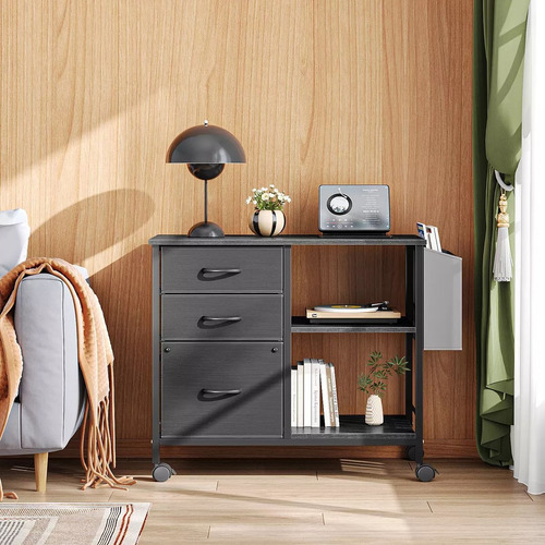 Archivero De Organizador Minimalista Con 3 Cajones Y Ruedas Negro