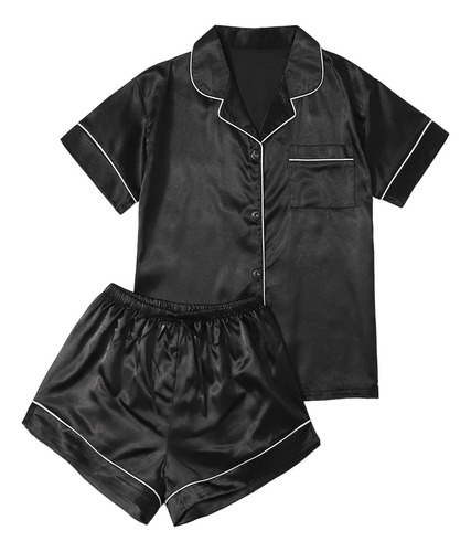 Conjunto De Pijama Shein De Satén Negro / De Mujer