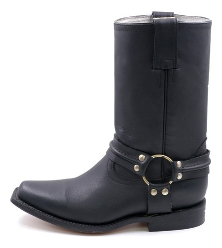 Botas Biker De Piel Negra Hombre Trompa De Puerco Biker